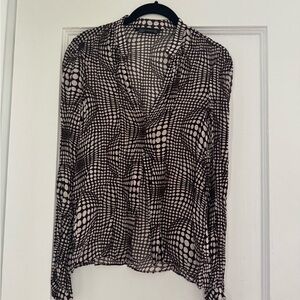 Zara Brown and White Chiffon Blouse